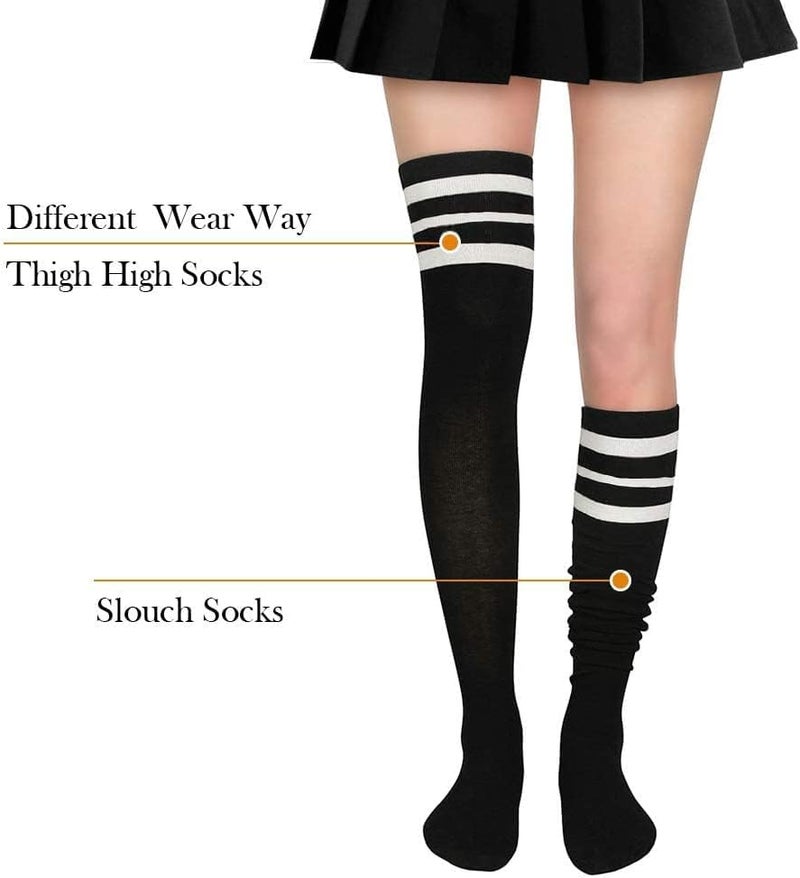 Zando Women's 6-Pack Cotton Thigh High Over Knee Socks - Striped Boot Socks & Leg Warmers for Daily, Sports, Cosplay - Image 4